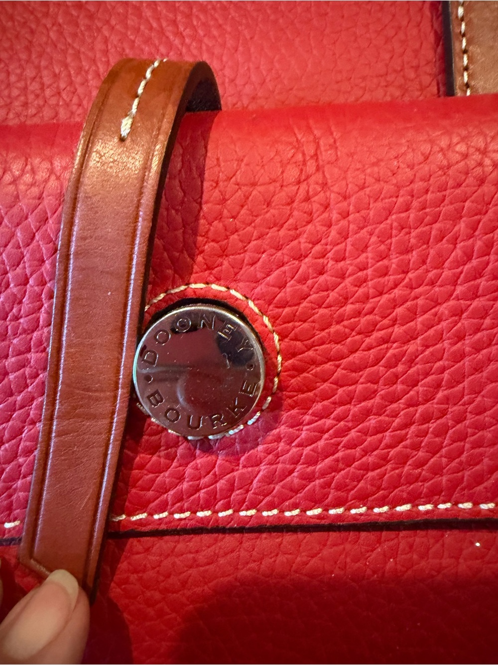 Dooney & Bourke Red Pebbled Leather Tote with classic Brown Handles - Picture 3 of 12